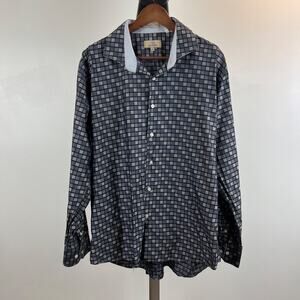 Karma Blu Long Sleeve Checker Gray Button Up Cotton Dress Shirt Men's XL